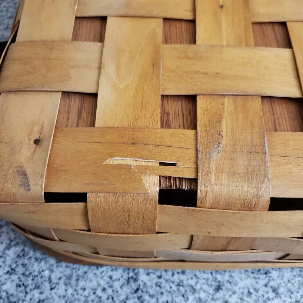 VTG Woven Wood Decoupage‎ Noah's Ark Lid w/Handles Hinge Top Home Décor Basket